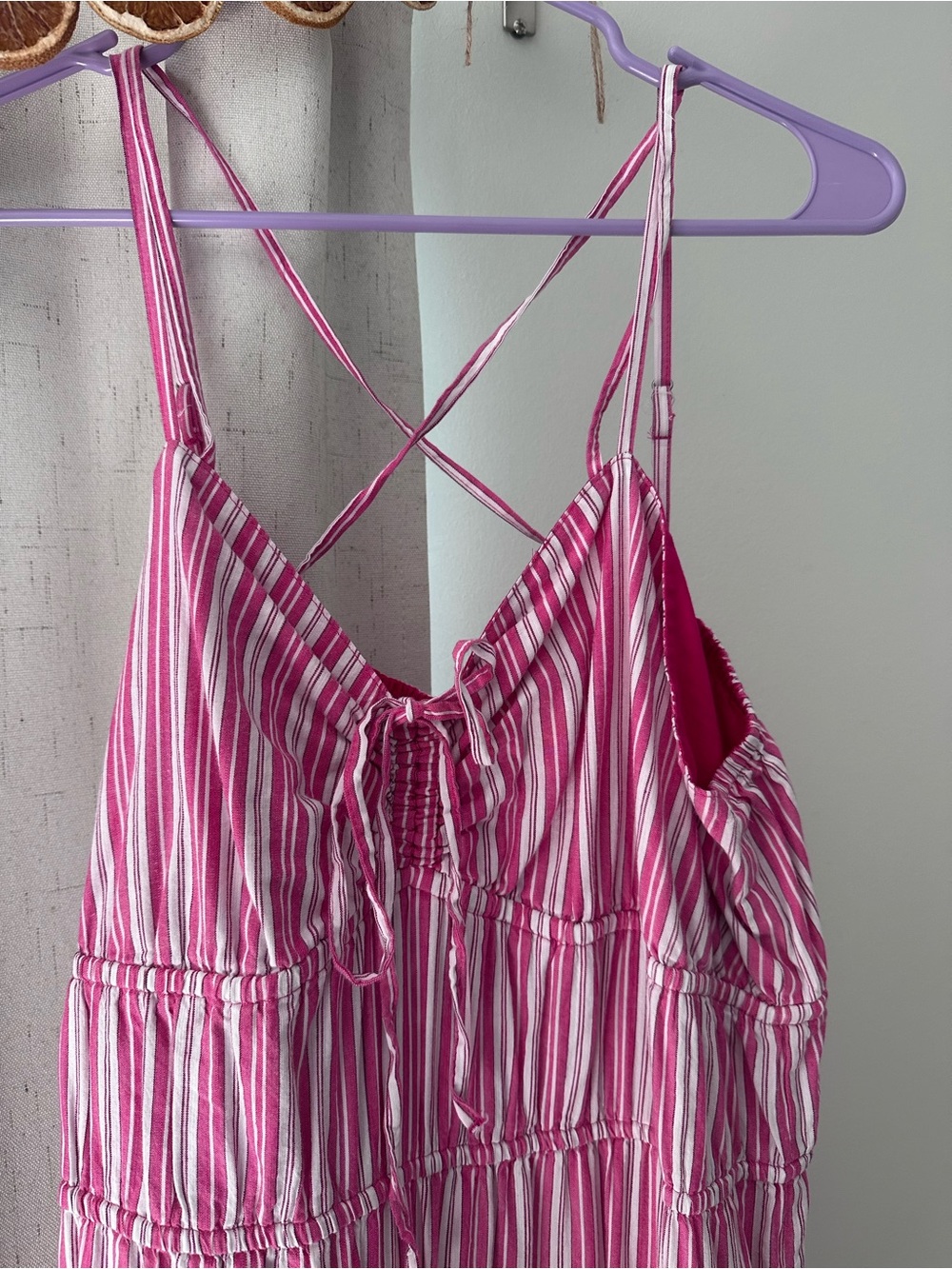 Time and Tru Pink & White Striped Tiered Midi Dress - Picture 2 of 5
